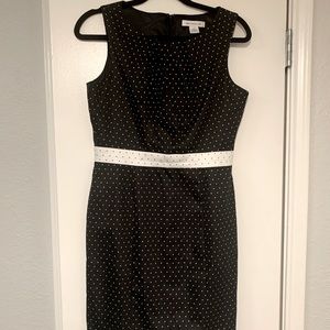 Black & White Liz Claiborne Polkadot Dress with Pleated Neck Detail, size 6